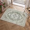 Klyvvo Bohemien Tappeto Atrio atrium 60x90 cm, 0.85cm Pelo corto Tappeto con motivi floreali, 1200 g/m³ poliestere, lavabile in lavatrice, TPE antiscivolo base, per camera da letto, Verde vintage