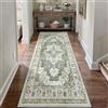Klyvvo Bohemien Tappeto Atrio atrium 80x300 cm, 0.85cm Pelo corto Tappeto con motivi floreali, 1200 g/m³ poliestere, lavabile in lavatrice, TPE antiscivolo base, per camera da letto, Verde vintage