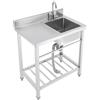 yikmid Lavello da cucina autoportante in acciaio inox 201, con piano di lavoro e piedini regolabili, 80 x 55 x 84 cm, lavello profondo (35 x 35 x 20 cm), 1 lavello per garage, gastronomia, lavanderia