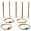 JWQFBC Gioco di Lancio Anelli in Legno per Bambini e, Set da Esterno Toss Bastoncini e Anelli Colorati, 2 bastoni rotondi 4 anelli (confezione in rete nera)