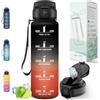 Motswedi Borraccia 1 litro, con cannuccia, Bottiglia d'acqua Motivazionale, con Indicatore di Tempo, Borraccia Palestra 1 litro, per Corsa, Ciclismo, Palestra, Yoga, Nero & Rosso