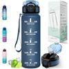 Motswedi Borraccia 1 litro, con cannuccia, Bottiglia d'acqua Motivazionale, con Indicatore di Tempo, Borraccia Palestra 1 litro, per Corsa, Ciclismo, Palestra, Yoga, Blu Scuro