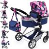 Bayer Design 18169AA Passeggino/Carrozzina per Bambola, regolabile in altezza, pieghevole, blu con motivo a stella