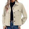 PADOLA Giacca Donna in Velluto a Coste Giubbotto Corto Camicia con Bottoni e Collo Casuale Manica Lunga per Primavera Autunno(M,Panna)