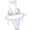 Falainetee Costume da Bagno da Donna Metallizzato Lucido a Vita Alta Triangolo Cravatta Laterale Bikini Set, Argento, S