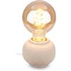BRILONER - Lampada da tavolo con interruttore a filo, base in ceramica, E27 max. 25W, lampada da comodino, scrivania, comodino camera letto, lettura, arredo soggiorno, 10 x 8 cm, Beige