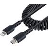 StarTech.com Cavo USB-C a Lightning da 50 cm MFi, Cavetto iPhone Spiralato di Ricarica/Alimentazione, Resistente Cavo Tipo C a Lightning in Fibra Aramidica con Rivestimento TPE , Cavo Caricatore Nero