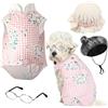 Sweetude Set di 4 costumi da vecchia signora, con abito floreale rosa, cappellino parasole in pizzo, parrucca da vecchia signora, occhiali da sole retrò, per Halloween, Natale, tutte le taglie