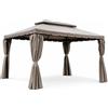 VivaGarden Gazebo da Giardino 3x4 mt in Alluminio/Tessuto con Doppio tetto Tende e Zanzariere colore Ecrù