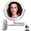 Auxmir Specchio Trucco con Ingrandimento 10X/1X, Specchio da Parete a 54 LED 3 Colori di Luce, Specchio Estensibile, Rotazione a 360°, Alimentato da Batterie Ricaricabile, per Bagno Hotel Spa