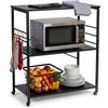Relaxdays Carrello da Cucina Relaxdays, 3 Ripiani, 6 Ganci a S, HxLxP: 89 x 80 x 40 cm, MDF e Acciaio, Carrello portavivande, Nero