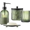 KMwares Set di 4 accessori da bagno in vetro pesante con motivo decorativo pressato, include dispenser di sapone per le mani, bicchiere, portasapone e portaspazzolino (verde oliva)
