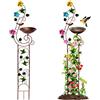 YYWMWM Vasca per uccelli in metallo con graticcio per esterni, stile vintage, supporto per piante da giardino, antica vasca per uccelli per piante rampicanti, con ciotola in ferro staccabile (colibrì)