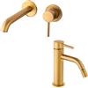 Arcdesign Selection Set miscelatori lavabo a parete e bidet con piletta click clack INCLUSA forma tonda oro spazzolato