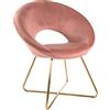 Baroni Home MONTEMAGGI Baroni Home Poltrona Imbottita circolare in velluto Rosa Cipria con gambe in ferro dorato. Poltrona da ufficio o da pranzo Super Confortevole e Seduta Ergonomica 71x59x84 Cm