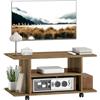 HOMCOM Mobile TV Moderno con Ripiani, Mobiletto Porta TV da 42 con Ruote Girevoli a Freni, 2 Piccolo Ripiani Laterali per Soggiorno e Camera da Letto, 80x40x40 cm, Color Noce