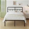 Lutown-Teen Letto Matrimoniale 160x190 cm con Testiera Curva, Struttura Letto Alta 46 cm con Doghe in Metallo, Giroletto con Contenitore Sottostante, Montaggio Facile, Silenzioso, Nero