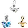 Feitery Triplo-E Charm Insetto Fulminante Ciondoli Blu Oceani Libellule Bracciale Pandora Compatibile Regalo