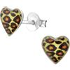 Monkimau Orecchini a cuore leopardo per bambini in argento