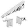 Dsnyu Set di gemelli e fermacravatta in argento, gemelli da uomo geometrici in acciaio inox, accessori per smoking, gioielli da donna, con scatola, 1.6 x 1.6 cm, acciaio inox argento, Nessuna pietra