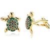 Dsnyu Gemelli in acciaio inox, gemelli vintage oro verde tartaruga camicia vestito uomo gioielli per compleanno matrimonio, 2 x 1.8 cm, Senza Gemstone