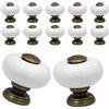 suiwotin 12 pomelli in ceramica bianca per armadietti, piccoli pomelli | Pomelli vintage per comò, con punta e base in bronzo antico, maniglie decorative