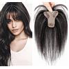 EREE HAIR Parrucca da donna con clip per capelli corti e dritti, con frangia superiore, extension per capelli veri e propri capelli umani di ricambio, per diradamento dei capelli, 20 cm, colore nero naturale