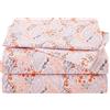 JSD Blush Pink Floral Sheet Set Queen Size, Blu Paisley Stampa Microfibra Lenzuola 4 Pezzi, Morbido Senza Rughe