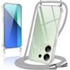Coiwxmoi Cover per Redmi Note 13R 5G/Redmi 13 4G con Cordino 6.79,Trasparente Custodia con Laccio Tracolla Corda Catena Cinghia,Ultra Morbido Silicone TPU Antiurto, Grigio Chiaro