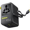 Baseus Adattatore da viaggio / Caricabatterie Baseus PicoGo AG11 da 45W, 6-in-1, compatibile con prese EU/UK/US/AU/JP/CN + cavo, colore nero