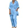 HAOLEI Completa Donna in Cotone e Lino Estiva Leggera Due Pezzi Manica Lunga Camicie + Pantaloni Lino Set Larghi Taglie Forti Completo Tuta Moda Stampato Confortevole da Casa Abbigliamento Donna Offerte