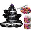 Guador Bruciatore di Incenso a Flusso Inverso Realizzato a Mano Ceramica Forma Foglia Loto Incensiere con 80 pcs Misti Naturali Incenso Cono Riflusso e 1 pcs Pinzette per Decorazione Yoga（Marrone）