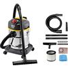 Lavor Aspirapolvere Aspiraliquidi WTP 20 X con Motore Alta Efficienza da 1400W, Portata 65 l/s, Capacità Fusto 20 l. Fusto in Acciaio Inox, 8.253.0023