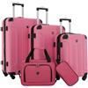 Travelers Club Bagaglio Spinner Espandibile Chicago Rigido, Rosa Acceso, Set da 5 Pezzi