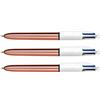BIC Set di 3 penne a sfera retrattili, 4 colori, punta media, corpo rosa dorato (1)