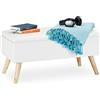 Relaxdays Panca con Contenitore, Imbottita, Gambe in Legno, Cassapanca Foderata, HLP 39,5x79,5x39,5 cm, Bianco