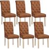 Yaheetech Set 6 Sedie Imbottite Sala da Pranzo con Schienale Alto Sedia da Cucina Gambe in Legno Massello Sedie Eleganti per Soggiorno Camera da Letto Marrone Retrò/Finta Pelle