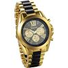 JewelryWe Orologio Business casual dial Tre Decorativo Numero Romano Cinturino in Acciaio Inossidabile Oro Nero