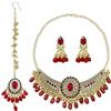 IMINI Set di gioielli tradizionali Kundan, collana, orecchini Jhumka e Maang Tikka, accessori da sposa e matrimonio per donne, feste etniche e festival, Medium, Metallo, Zirconia cubica