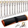 VEVOR Set di Chiavi Combinate a Cricchetto Flessibile 12 Pezzi, Set di Chiavi a Cricchetto con Testa Snodata, Metriche da 8 mm a 19 mm, 72 Denti, in Acciaio al Cromo Vanadio, Custodia Arrotolabile