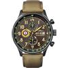 AVI-8 Mens 42mm Hawker Hurricane Classic Chronograph Dark Earth Japanese Quartz Pilot Watch with Leather Strap AV-4011-0E