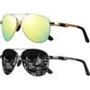 LEDING&BEST Occhiali da Sole Uomo Donna Polarizzati con Protezione UV400 Montatura Metallo Ultraleggera Modello Pilota Vintage Nero Sportivi Aviatore