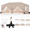JUMMICO Gazebo 3x6m Pieghevole, Altezza Regolabile, Struttura Stabile, Copertura Esterna Resistente e Impermeabile, con Pareti Laterali, con 4 Sacchi di Sabbia di Peso e Sacca da Trasporto, Beige