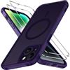 iVoler Cover Magnetica per iPhone 14 5G con 2 Pezzi Pellicola Vetro Temperato, [Compatibile con MagSafe] Custodia Traslucida Opaca Sottile Anti-Impronte MagSafe Case, Viola Profondo