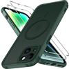 iVoler Cover Magnetica per iPhone 14 5G con 2 Pezzi Pellicola Vetro Temperato, [Compatibile con MagSafe] Custodia Traslucida Opaca Sottile Anti-Impronte MagSafe Case, Verde Profondo