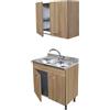 GI.MAR+APELL Mobile Cucina Rovere 80 cm con Lavello 2 Vasche e Pensile Colapiatti
