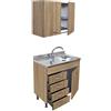GI.MAR+APELL Sottolavello Rovere 80 cm con Cassetti a Sinistra, Lavello Inox e Colapiatti