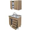 GI.MAR+APELL Sottolavello Rovere 80 cm con Cassetti a Destra, Lavello e Colapiatti