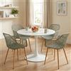 DazzlerE Tavolo da pranzo rotondo con 4 sedie, set di mobili da balcone per piccoli balconi, set di mobili da giardino, tavolo bianco (Ø 100 cm) + 4 poltrone grigio-verdi