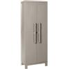 TOOMAX Armadio Portascope Wood Midi 65x37x173h cm in plastica resistente effetto legno grigio tortora, con 4 ripiani regolabili, piedini e predisposizione per lucchetto, ideale per ripostigli e garage